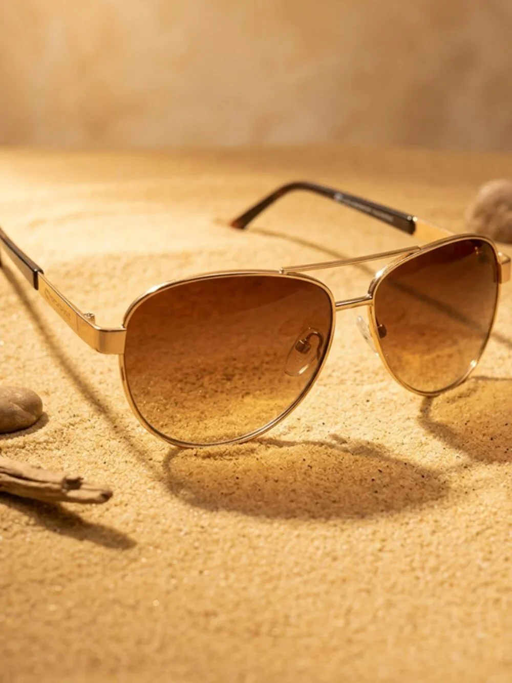 Brown Aviator Sunglasses Gold Metal Frame Tinted Lenses